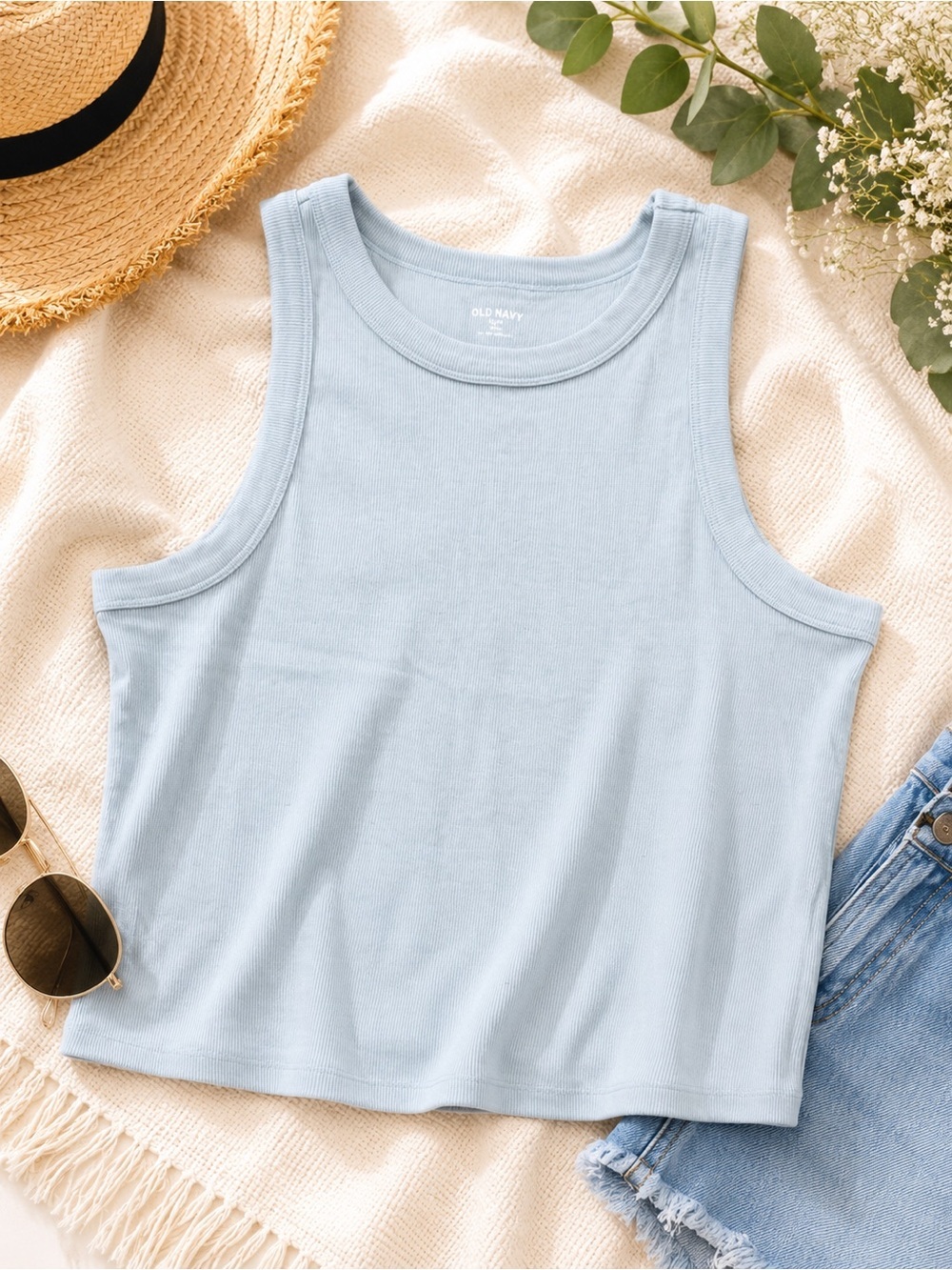 Old Navy Pale Blue Ribbed Tank Crop Top